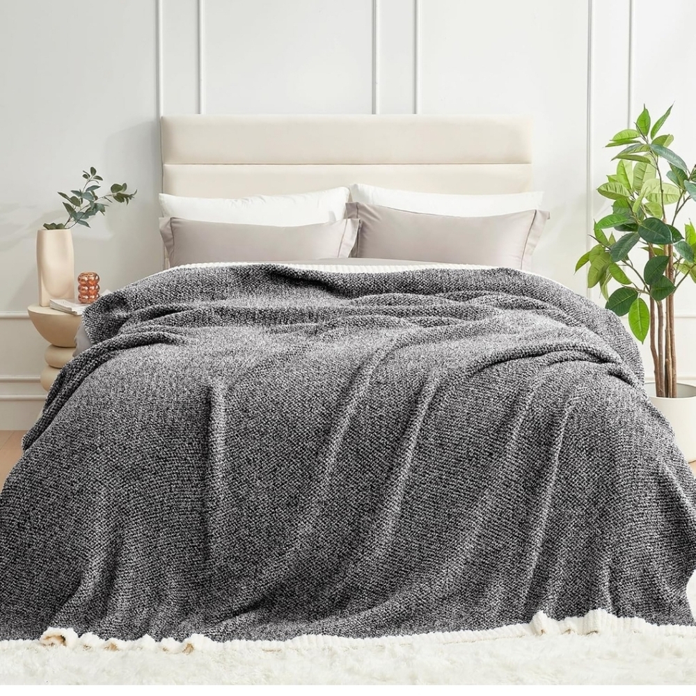 Snuggle Sac Heather Black  Blanket Twin Size, Reversible Super Soft 60X80 Inches - Picture 8 of 9